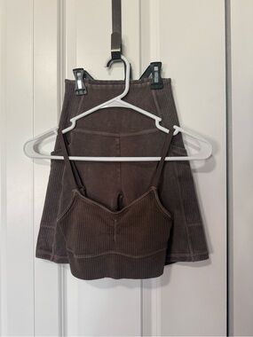 Offline by aerie Ribbed Crop Tank and Biker Set — Brown - XXS top/XS bottom